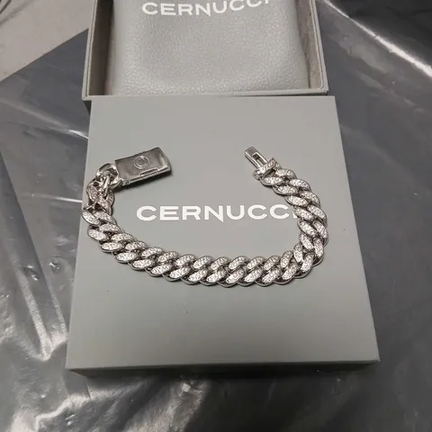 CERNUCCI CUBAN LINK BRACELET – SILVER-TONE WITH PAVE STONES (BOXED)