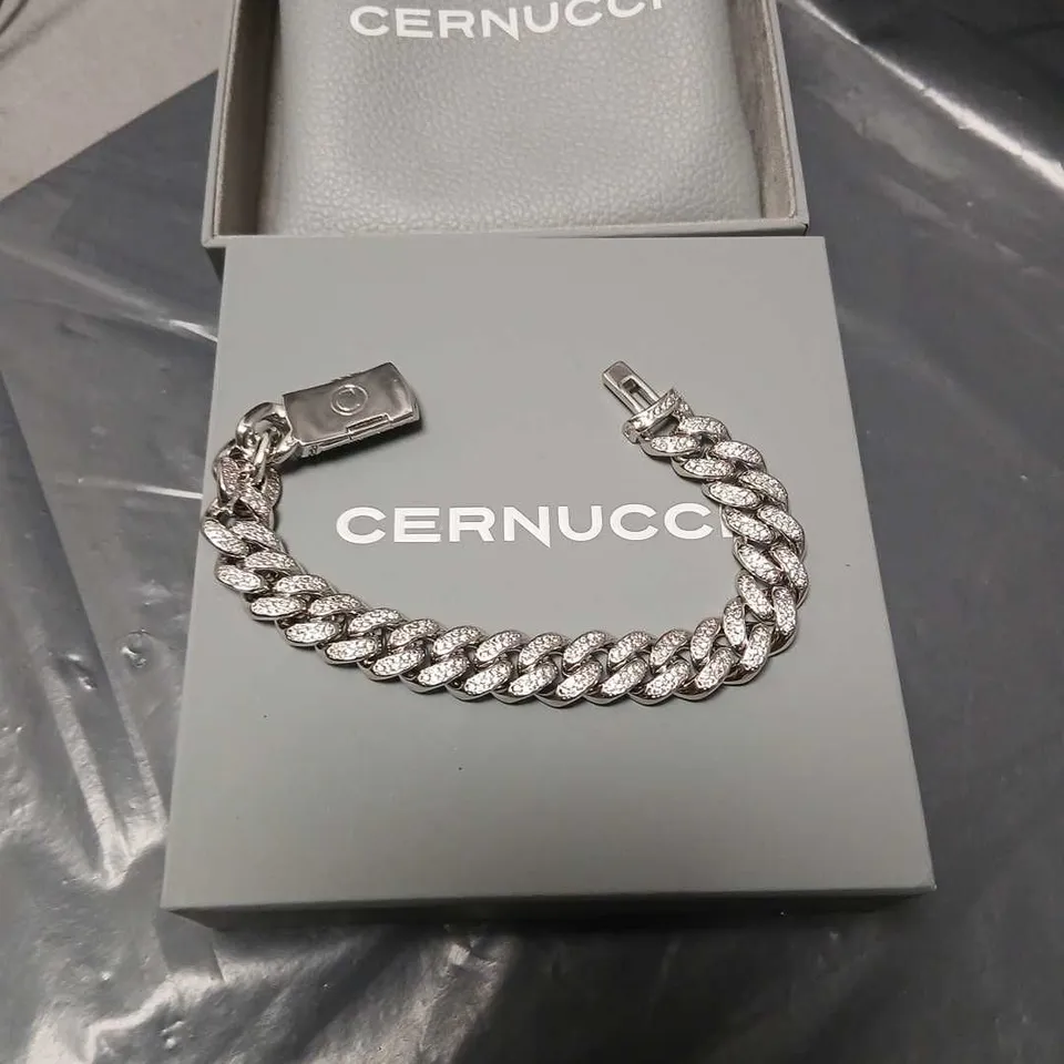 CERNUCCI CUBAN LINK BRACELET – SILVER-TONE WITH PAVE STONES (BOXED)