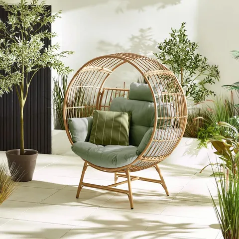 BOXED BOCA BEIGE RATTAN & GREEN COCOON GARDEN EGG CHAIR