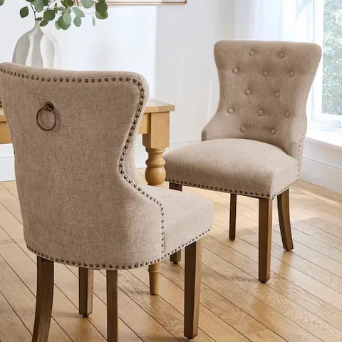 Mabel Button Back Studded Pair of Dining Chairs