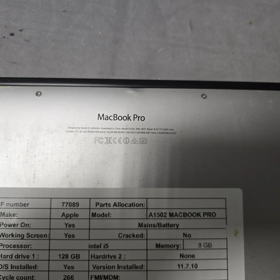 APPLE MACBOOK PRO 13-INCH A1502 – 8GB RAM, 128GB SSD