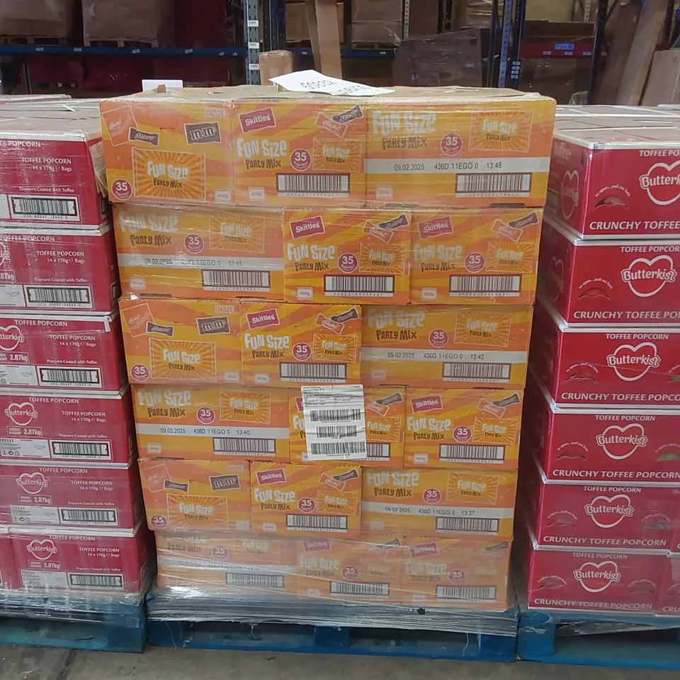 PALLET TO CONTAIN APPROX 60 BOXES OF PARTY MIX BAGS - 8 X 600g PACKS PER BOX, APPROX 35 BAGS/BARS PER PACK // BEST BEFORE: 09/02/25