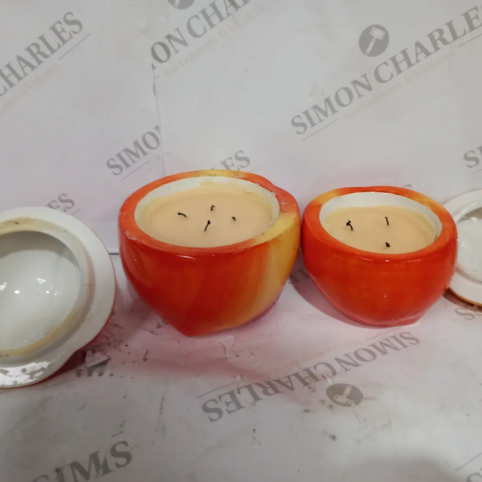 HOMEWORX BY HARRY SLATKIN & CO SET OF 2 CERAMIC PEACH CANDLES // COLLECTION ONLY