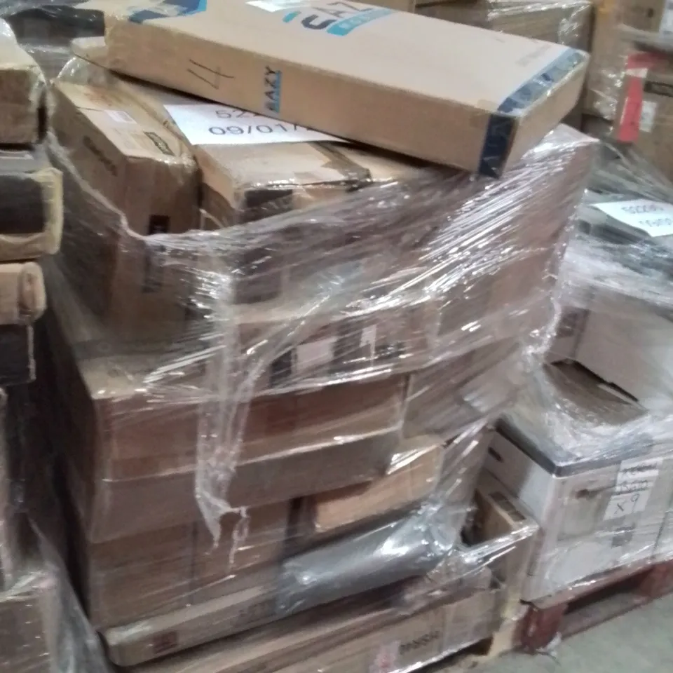 PALLET OF ASSORTED HOUSEHOLD GOODS AND PRODUCTS TO INCLUDE;TRASH CAN,CEILING FAN,CLOTHES DRYING RACK
