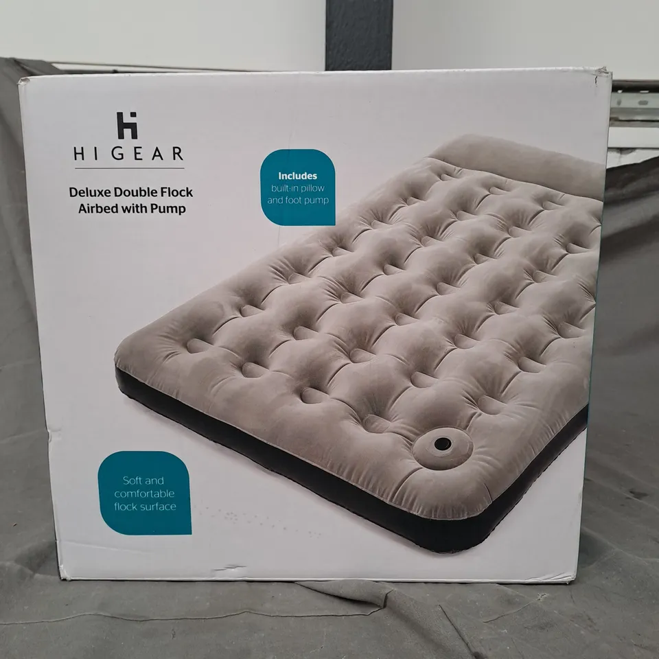 HIGEAR DELUXE DOUBLE FLOCK AIRBED WITH PUMP