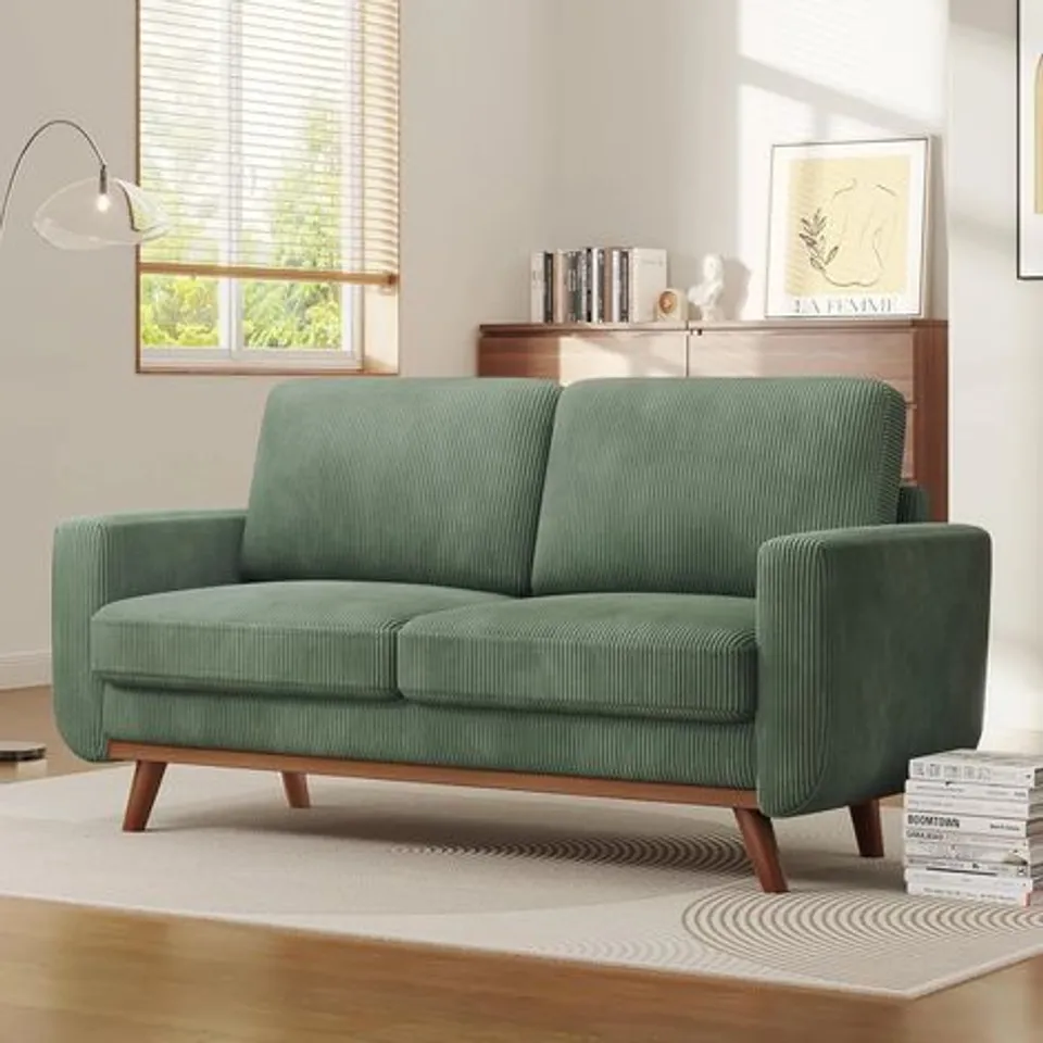 YOLEO – 2-SEATER STRAIGHT SOFA IN CORDUROY VELVET – SOLID WOOD FRAME – SEAT DEPTH 54 CM – DIMENSIONS 173X76X89 CM – MODERN GREEN COLOR