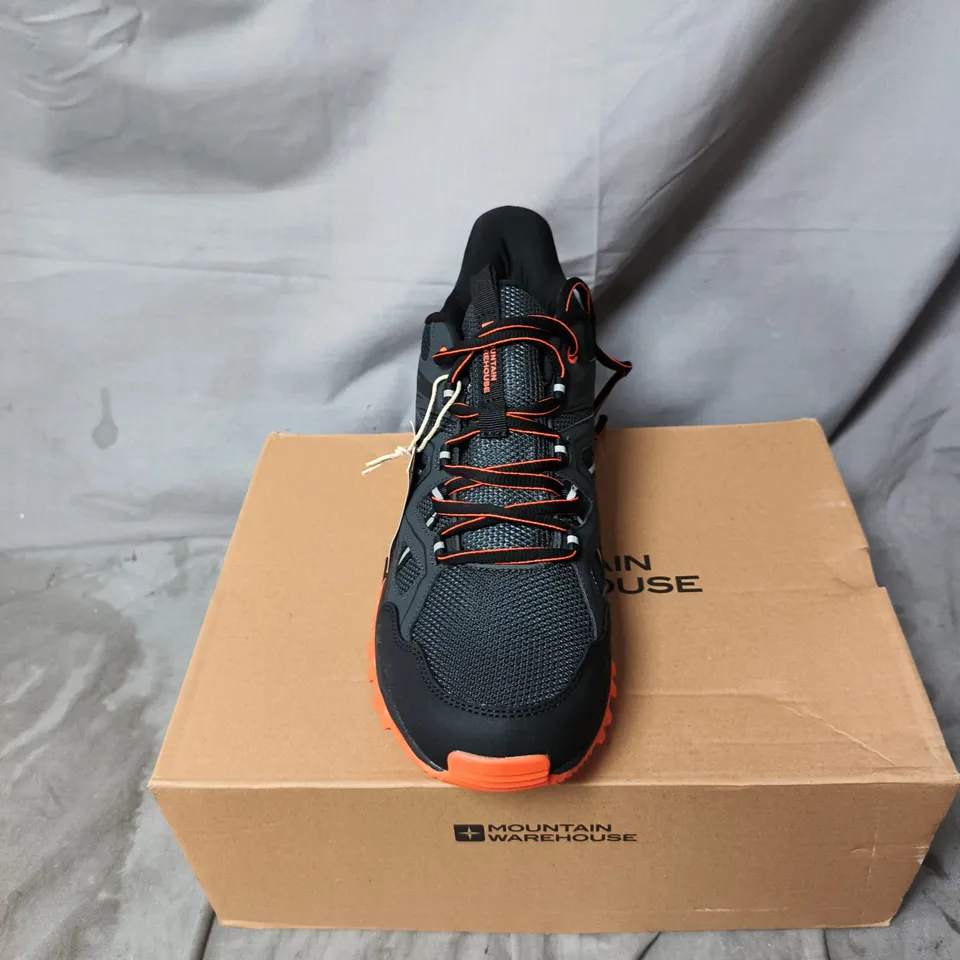 MOUNTAIN WAREHOUSE MEN'S HIKING SHOES – BLACK/GREY WITH ORANGE OUTSOLE UK SIZE 10
