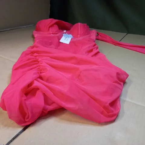 OH POLLY VIBRANT PINK RUCHED STATEMENT MINI DRESS - SIZE 10