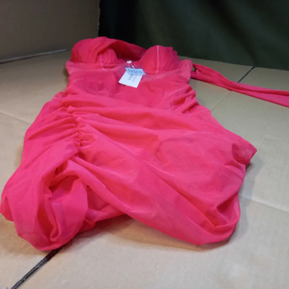 OH POLLY VIBRANT PINK RUCHED STATEMENT MINI DRESS - SIZE 10