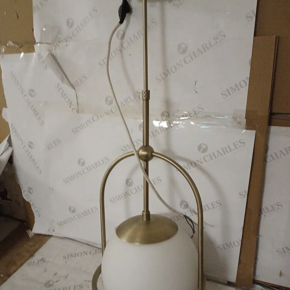 MATT ANTIQUE BRASS SINGLE PENDANT WITH OPAL GLASS AND ADJUSTABLE STEM [COLLECTION ONLY]