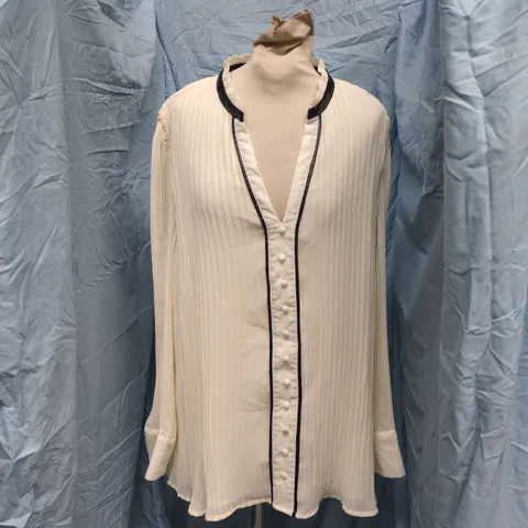 LOVE ROSES WOMEN'S CREAM PLEATED BLOUSE WITH BLACK TRIM – UK 20
