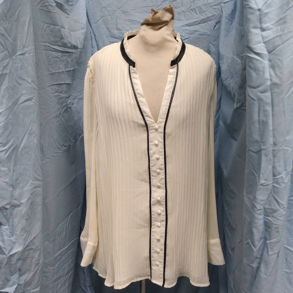LOVE ROSES WOMEN'S CREAM PLEATED BLOUSE WITH BLACK TRIM – UK 20
