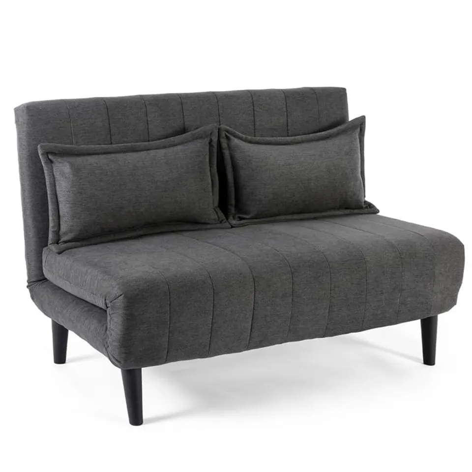 BOXED 2-SEATER HARPER FABRIC UPHOLSTERED FOLDING SOFA BED - CHARCOAL (1 BOX)