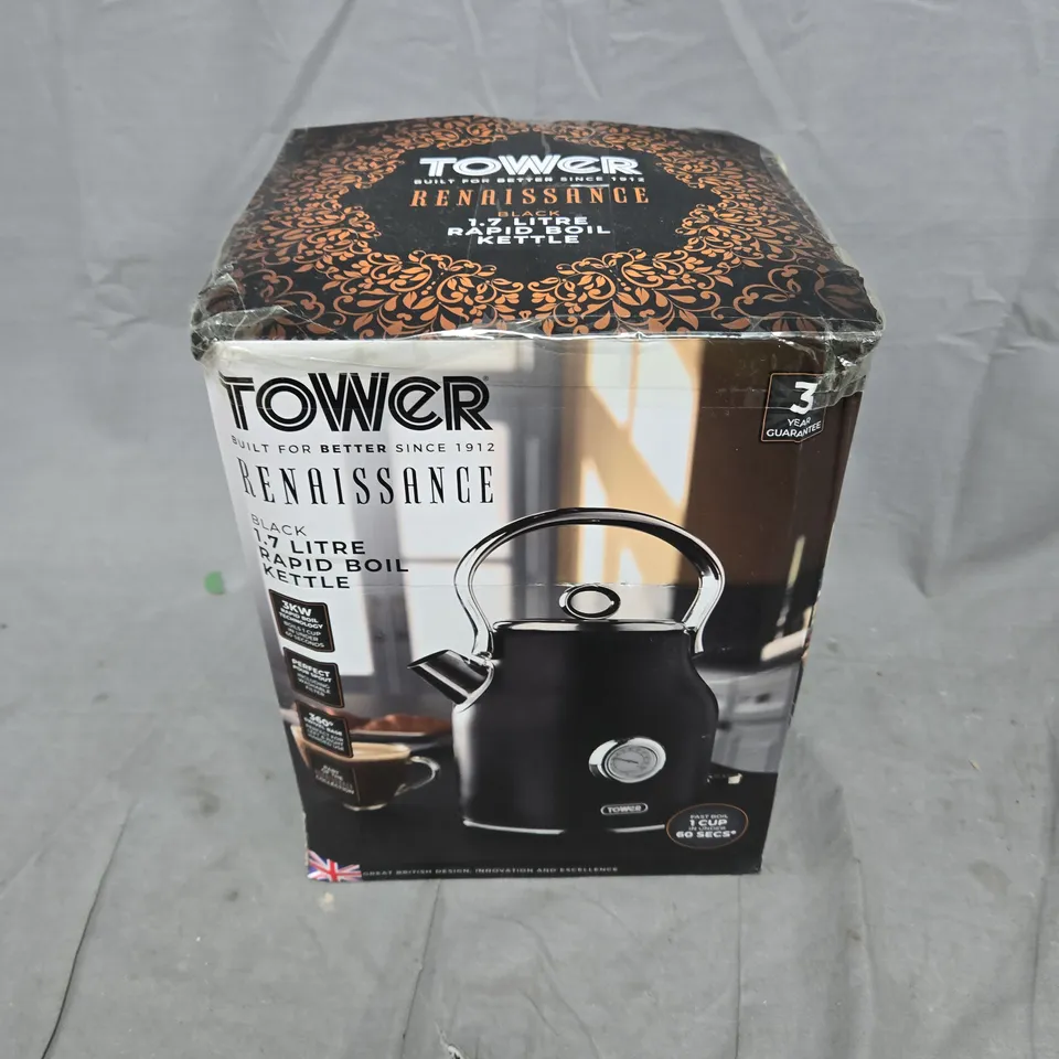 BOXED TOWER RENAISSANCE 1.7L LITRE RAPID BOIL KETTLE IN BLACK