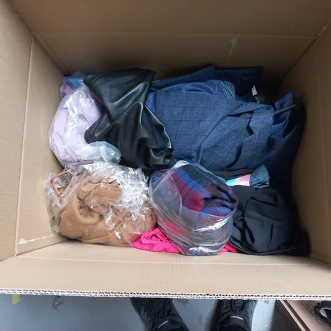 BOX OF APPROXIMATELY 18 ASSORTED CLOTHING ITEMS TO INCLUDE: ASOS CHINOS