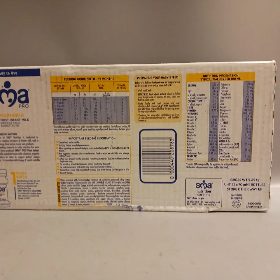 BOXED SMA PRO FIRST INFANT BREAST MILK SUBSTITUTE 32X70ML BOTTLES