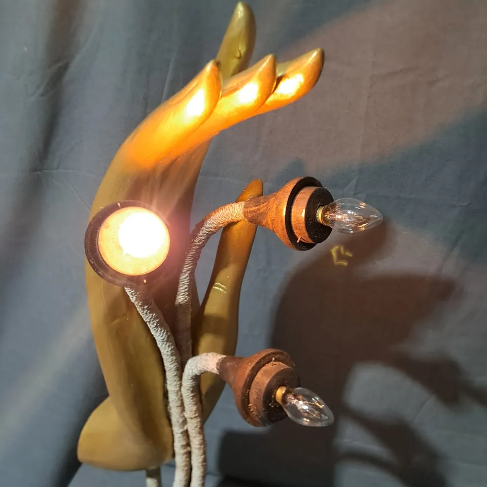 HAND THEMED 3-LAMP 75CM TABLE LAMP IN HAND PAINTED GOLD/BLACK