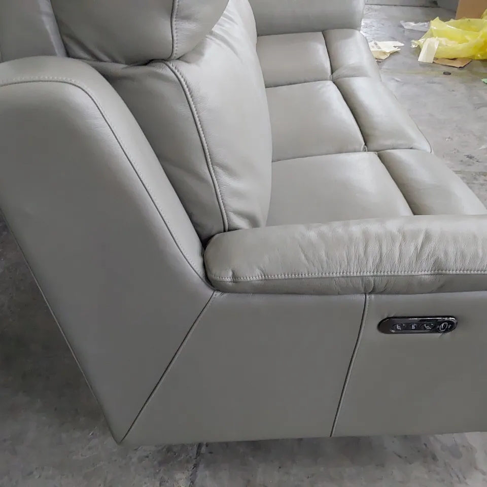 DESIGNER POWER RECLINING THREE SEATER SOFA GREY LEATHER 