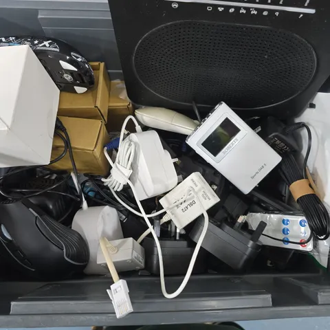BOX OF ASSORTED CABLES - MOUSE - MODEMS 