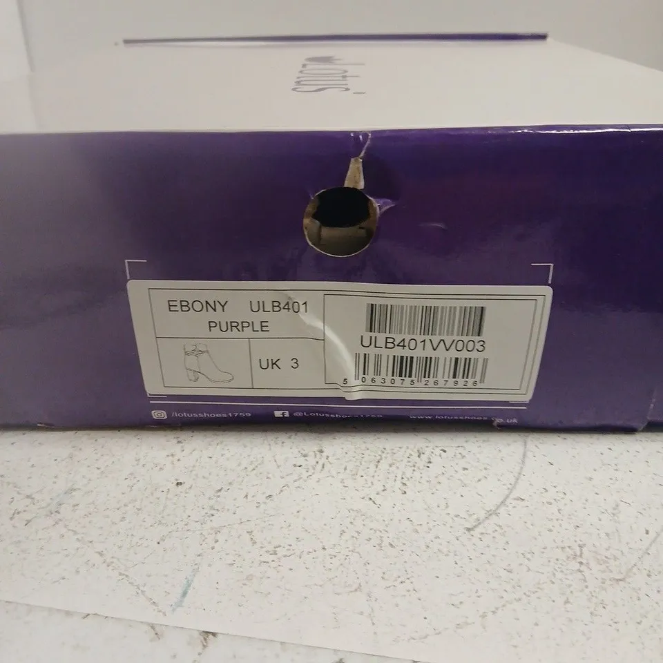 LOTUS EBONY ULB401 PURPLE ANKLE BOOTS, UK 3