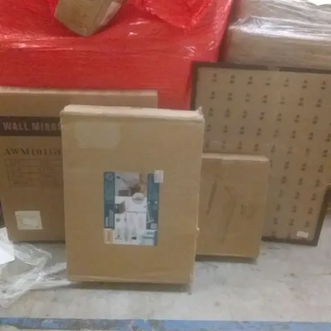 PALLET OF ASSORTED ITEMS INCLUDING WALL MIRROR, LAPTOP DESK, LAP DESK, BIG PICTURE FRAME