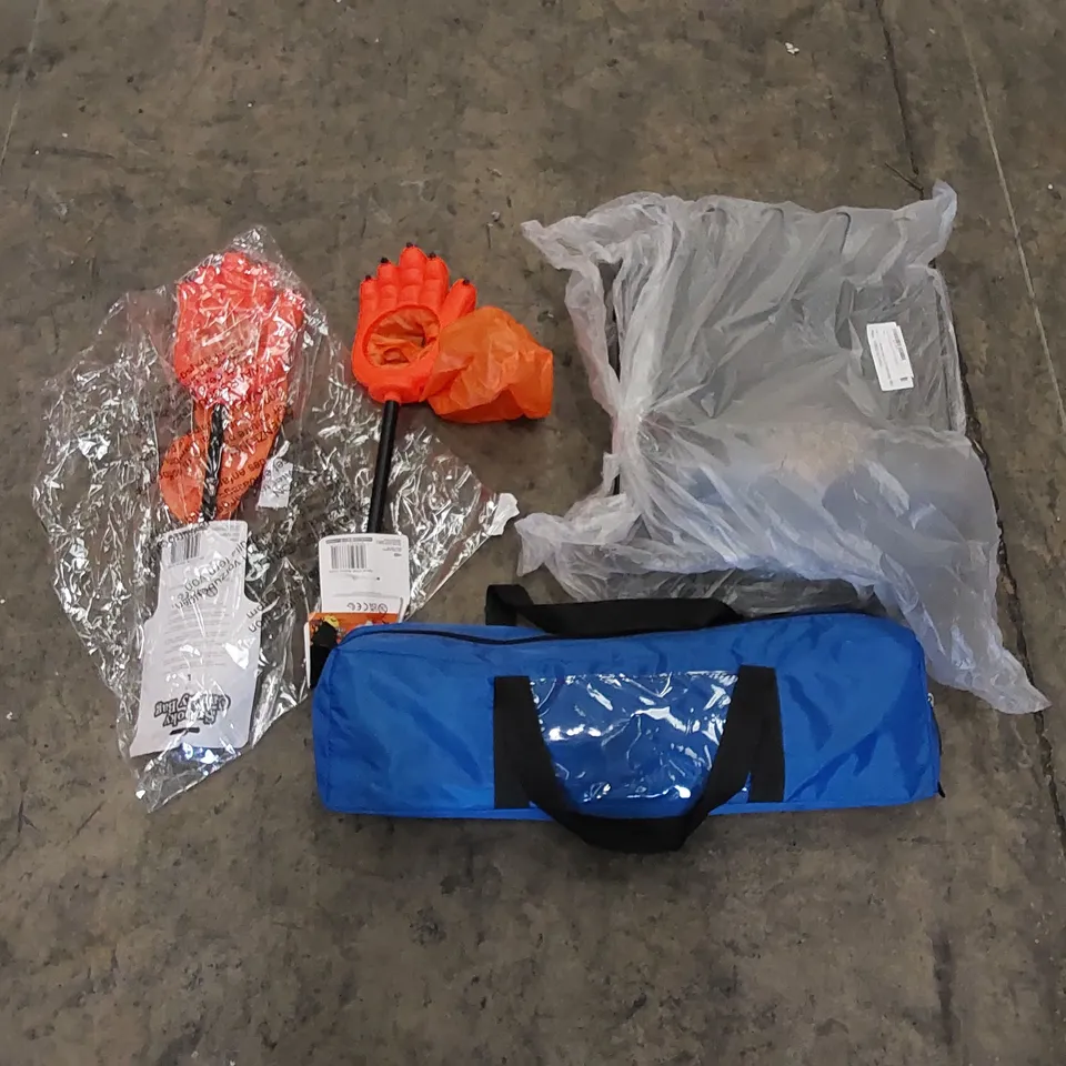 PALLET TO CONTAIN ASSORTED HOUSEHOLD ITEMS AND CONSUMER PRODUCTS. INCLUDES SPOOKY CANDY BAGS, DISH DRYING RACKS, TENTS ETC