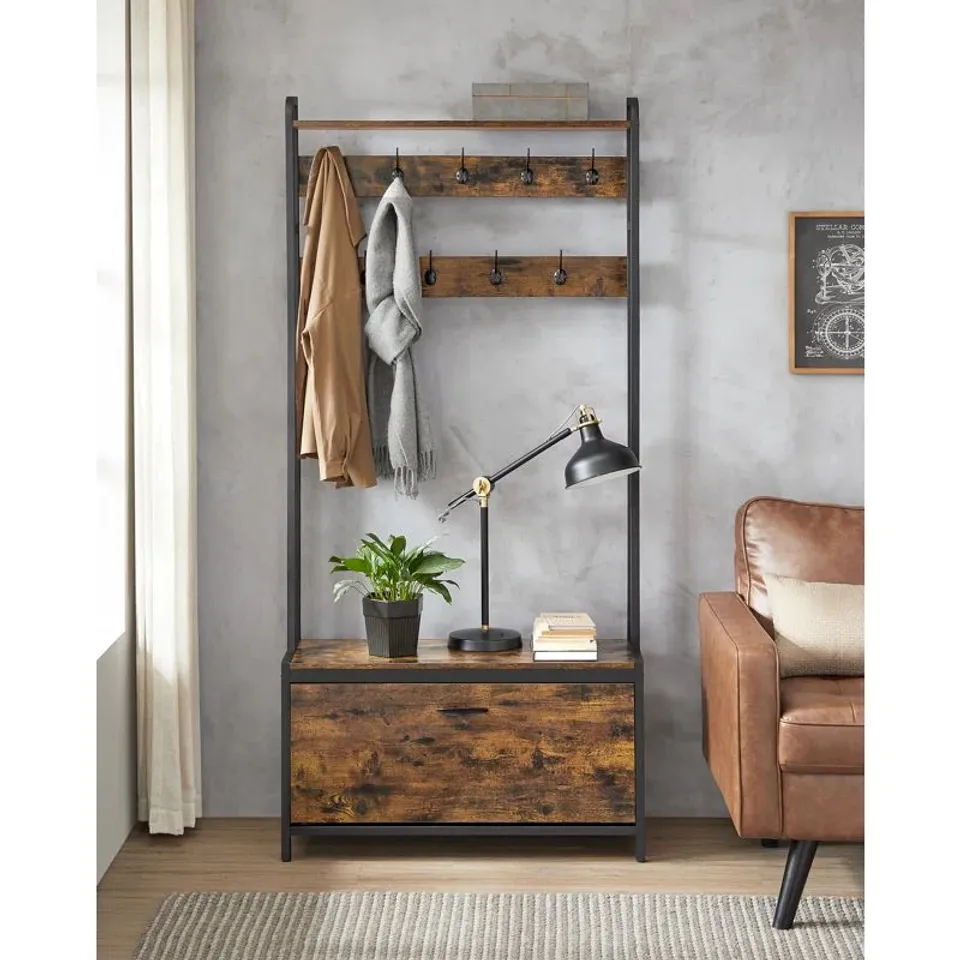 BOXED ALIEHS HALL TREE 85CM WITH WITH BENCH AND SHOE STORAGE