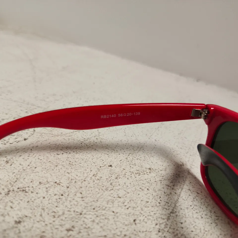 RAY-BAN RB2140 WAYFARER SUNGLASSES – BLACK/RED FRAME, GREEN LENSES