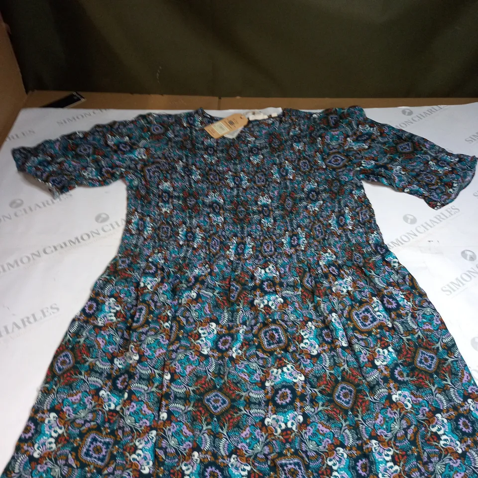 FATFACE PACEY MIRRORED FLORAL TEAL DRESS SIZE 18R