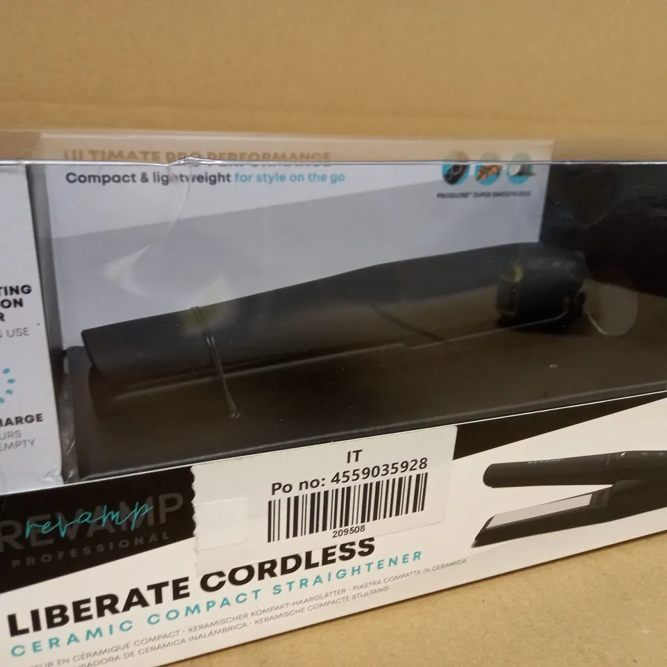 BOXED REVAMP LIBERATE CORDLESS CERAMIC COMPACT STRAIGHTENER 