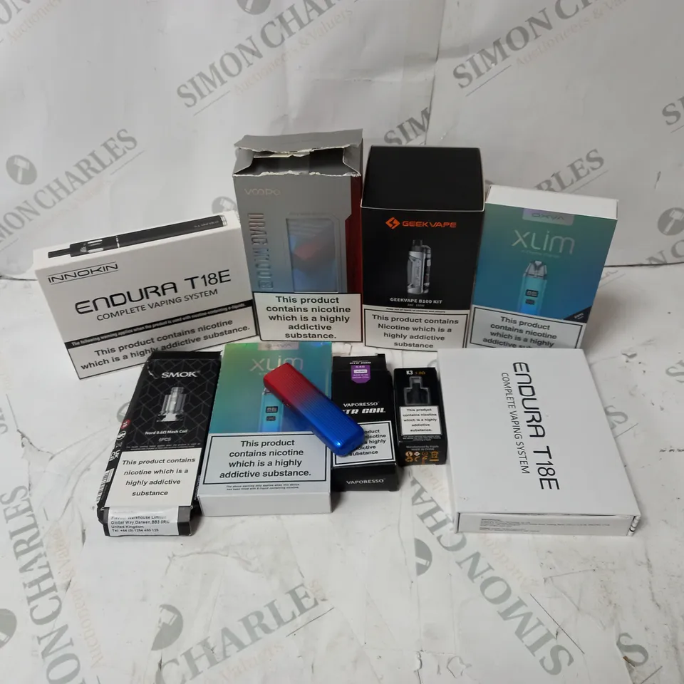 BOX OF APPROXIMATELY 10 ASSORTED E-CIG PRODUCTS TO INCLUDE INNOKIN, GEEKVAPE, OXVA