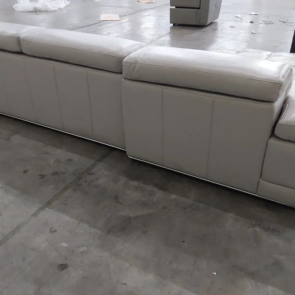 QUALITY ITALIAN DESIGNER NEW VIVALDI CHAISE SOFA WITH ADJUSTABLE HEADRESTS LIGHT GREY LEATHER