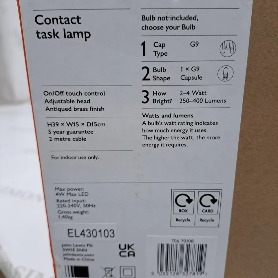 BOXED JOHN LEWIS CONTACT TASK LAMP 