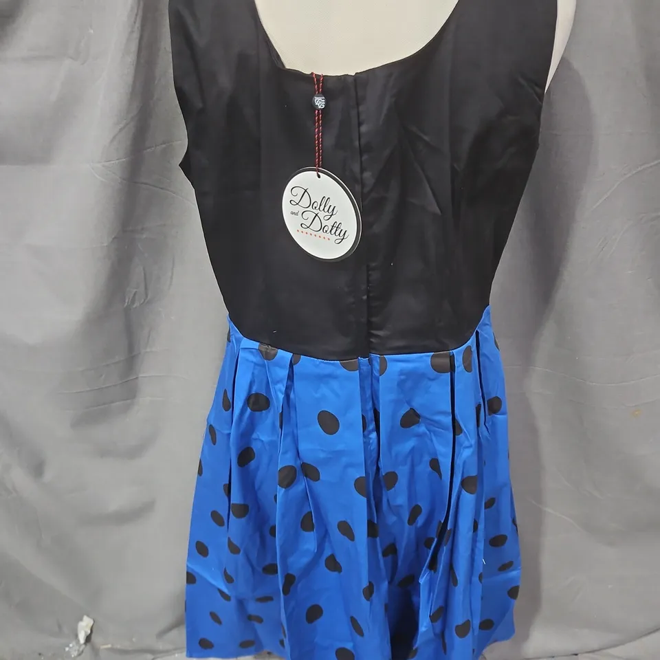DOLLY & DOTTY WOMEN’S BLUE & BLACK POLKA DOT DRESS SIZE 16