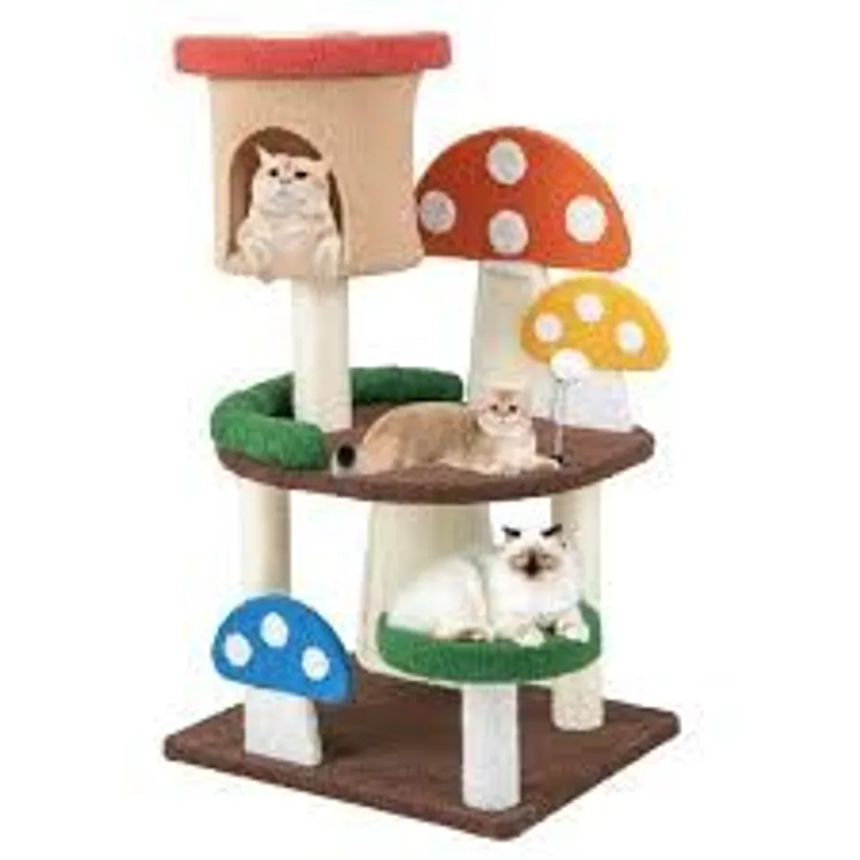 BOXED COSTWAY MULTICOLOUR MUSHROOM CAT TREE TOWER WITH NATURAL SISAL POSTS 102CM