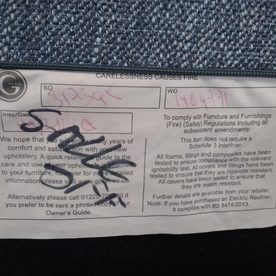 QUALITY DESIGNER G-PLAN HARPER SMALL ELECTRIC RECLINER DBL SOFA - PIERO THUNDERSTORM FABRIC