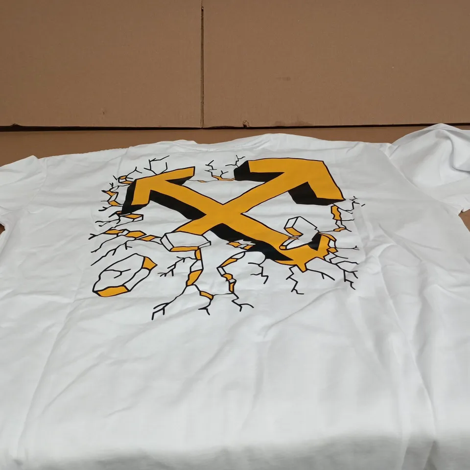 OFF-WHITE WHITE T SHIRT WITH YELLOW LOGO XL TAGGED