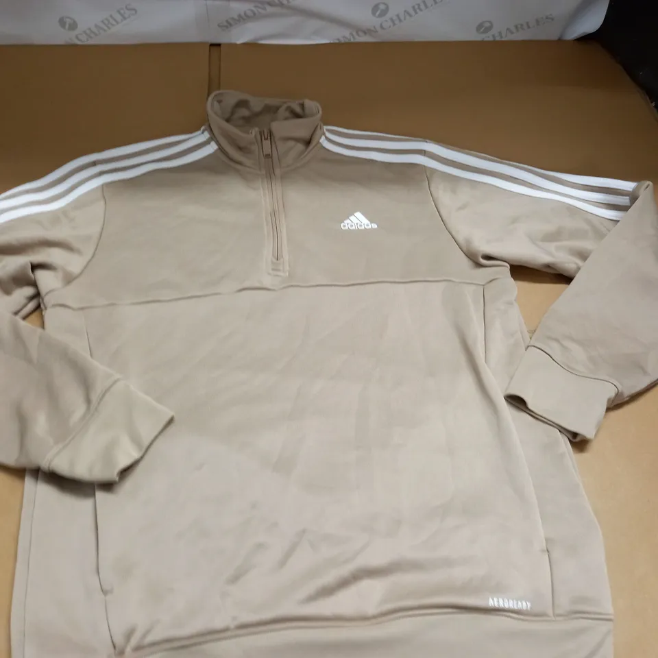 ADIDAS LIGHT BROWN HALF ZIP TOP - UK M