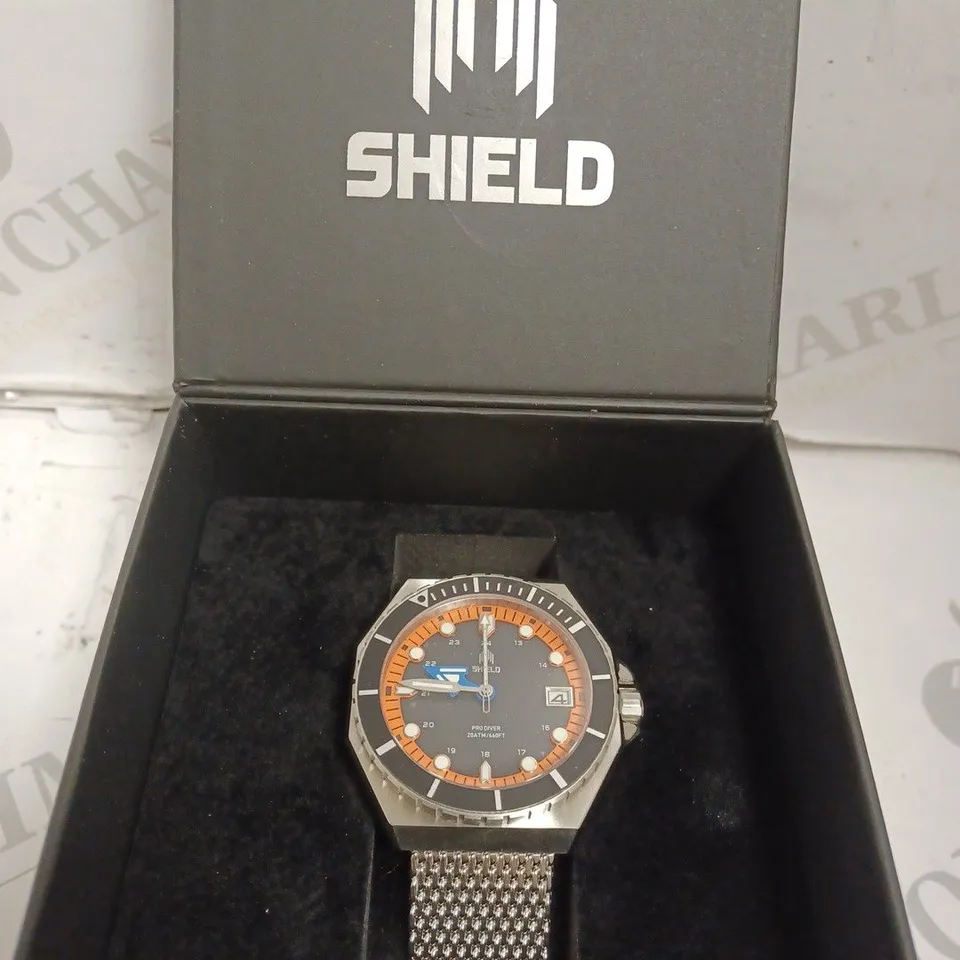 BOXED SHIELD PRO DIVER WATCH - JAPAN MOVEMENT - STAINLESS STEEL - WATER RESISTANT 20 ATM. 
