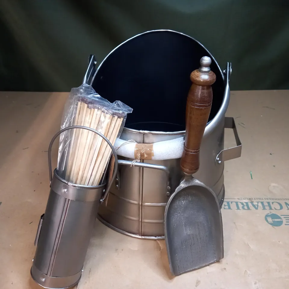 DIBOR PEWTER FIRESIDE COAL BUCKET AND MATCH HOLDER