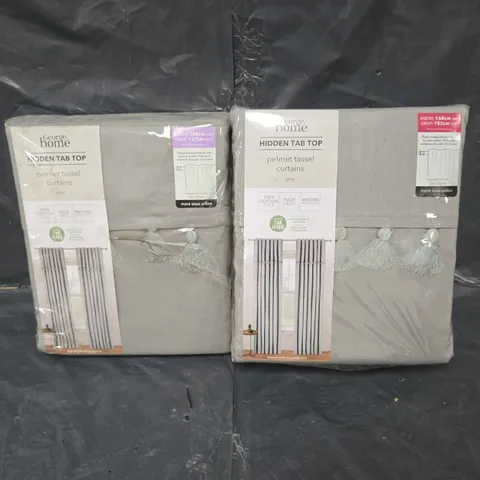 APPROXIMATELY 10 SEALED HIDDEN TAB TOP PELMET TASSEL CURTAINS GREY