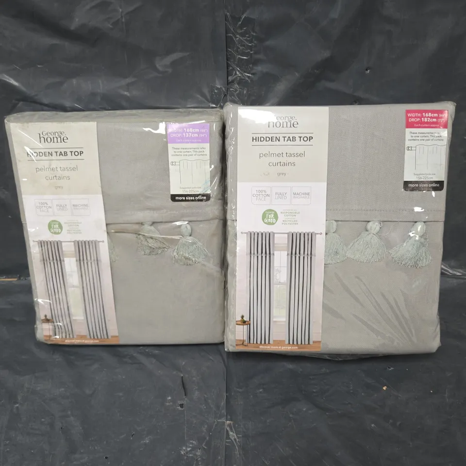 APPROXIMATELY 10 SEALED HIDDEN TAB TOP PELMET TASSEL CURTAINS GREY 