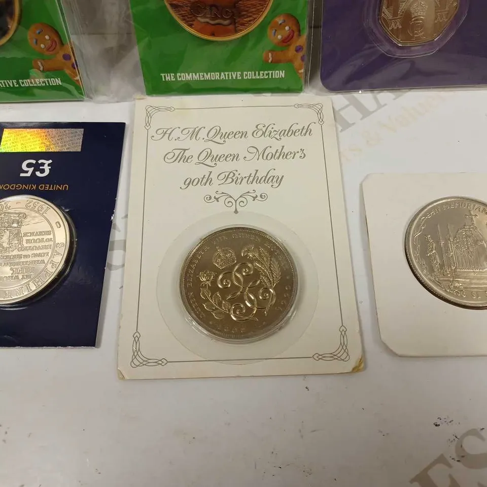 LOT TO CONTAIN 6 X ASSORTED COMMEMORATIVE COINS, FROM THE ROYAL FAMILY TO SHREK