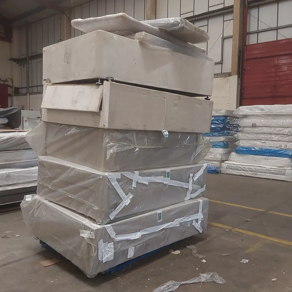 PALLET CONTAINING APPROXIMATELY 5x ASSORTED DIVAN BASE PARTS, 4x HEADBOARDS