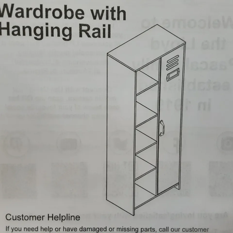 BOXED 1 DOOR WARDROBE WITH HANGING RAIL IN BLACK AND WOOD EFFECT
