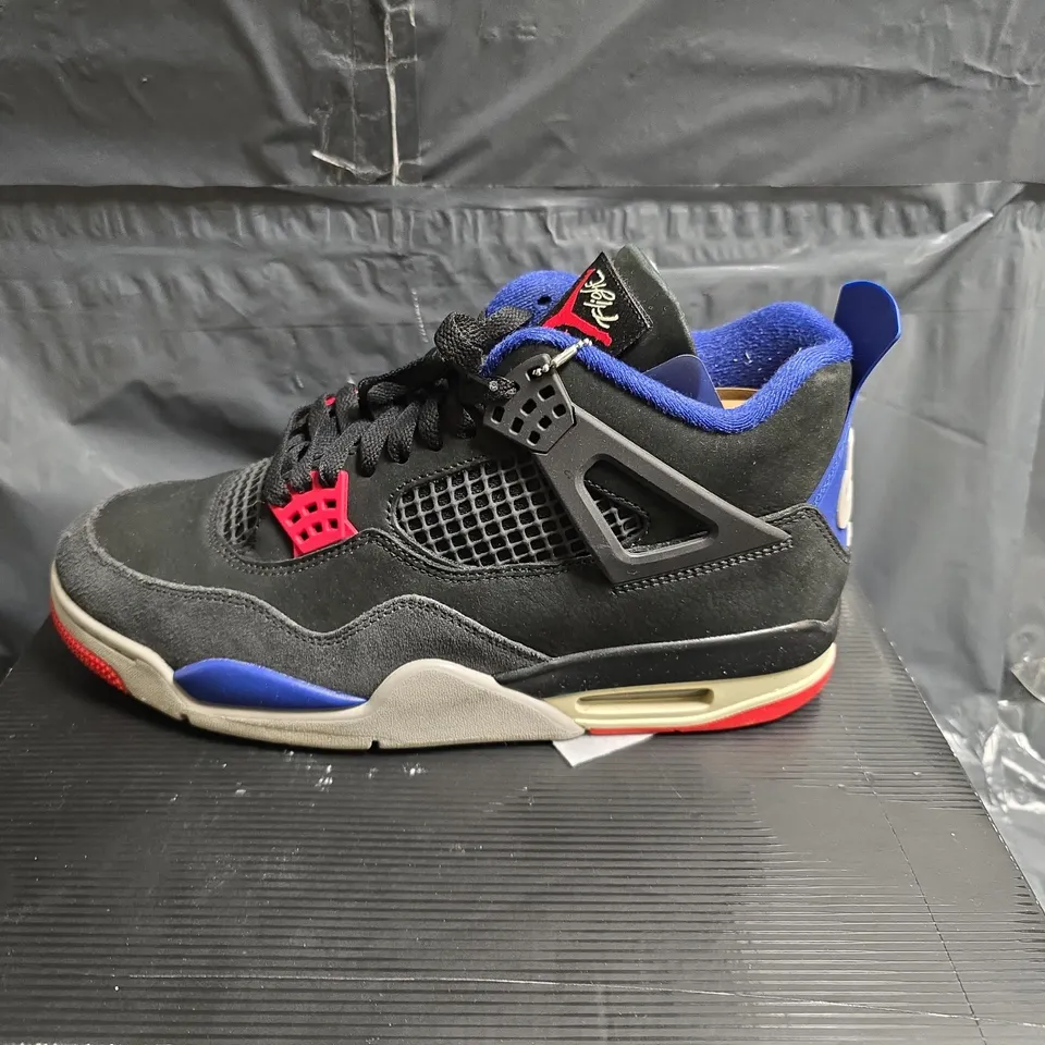 AIR JORDAN 4 RETRO BLACK/FIRE RED-DEEP ROYAL BLUE, UK 8 (US 9) – MEN'S SHOES