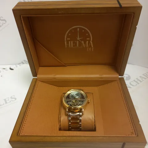 MENβS HELMA DH AUTOMATIC WORLD VIEW WATCH β TOURBILLON MOVEMENT β BLACK DIAL β STAINLESS STEEL STRAP β GLASS EXHIBITION BACK CASE
