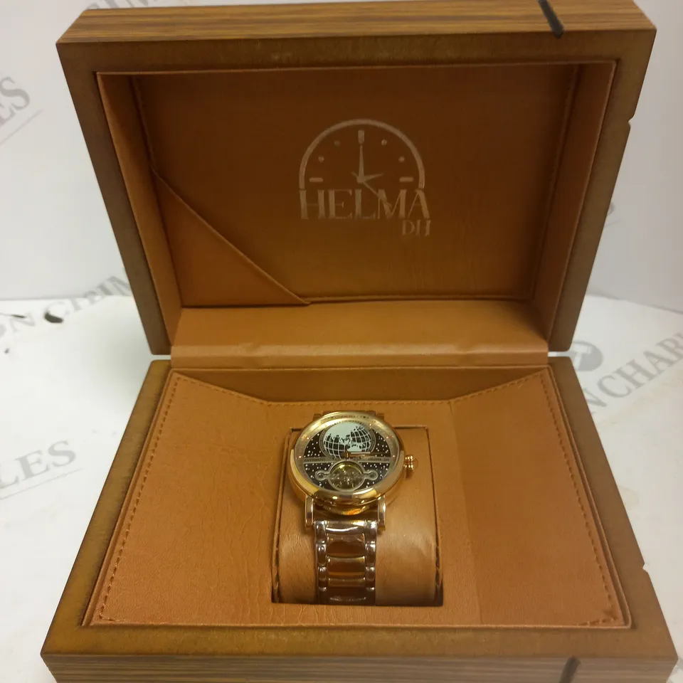 MEN’S HELMA DH AUTOMATIC WORLD VIEW WATCH – TOURBILLON MOVEMENT – BLACK DIAL – STAINLESS STEEL STRAP – GLASS EXHIBITION BACK CASE