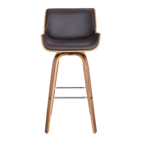 BOXED ALULA MID-CENTURY SWIVEL COUNTER OR BAR HEIGHT BAR STOOL IN BROWN 