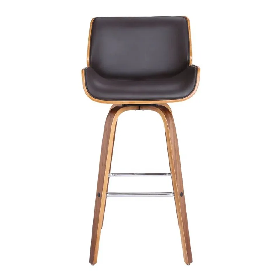 BOXED ALULA MID-CENTURY SWIVEL COUNTER OR BAR HEIGHT BAR STOOL IN BROWN 